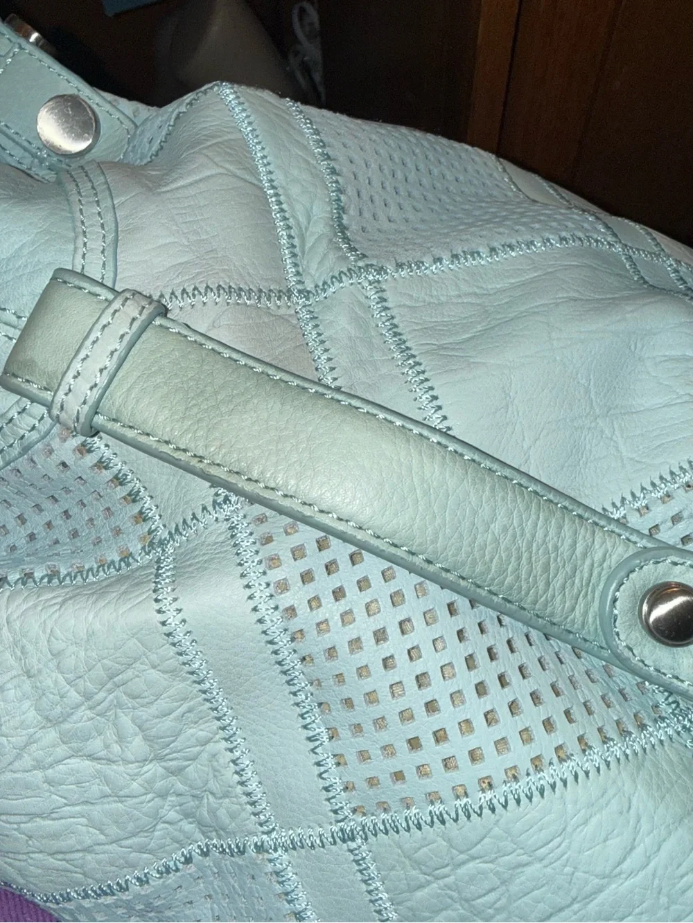 b. makowsky Light Sage Perforated Diamond-Panel Shoulder Bag